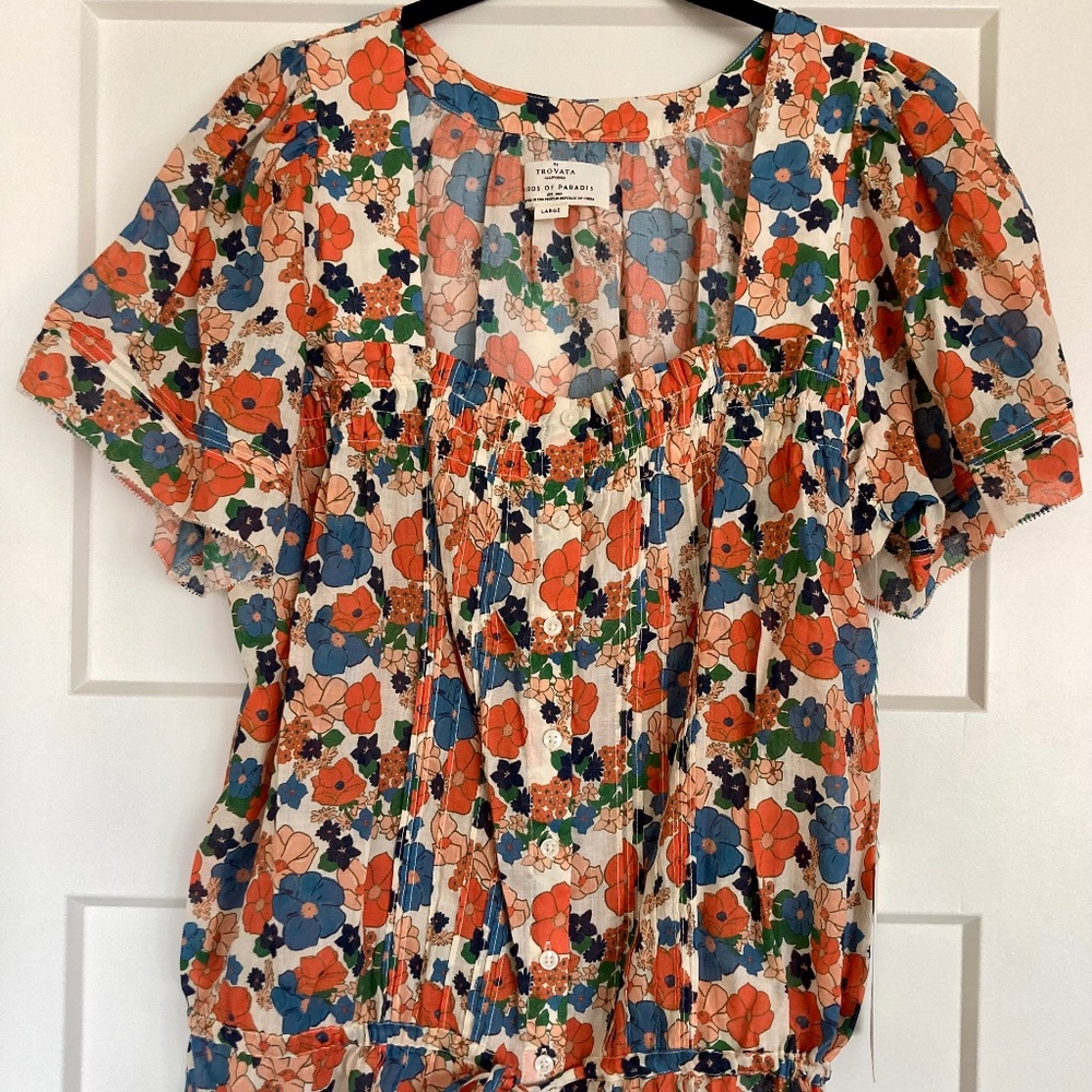 NWT Trovata Lorita Marina Floral Blouse Large